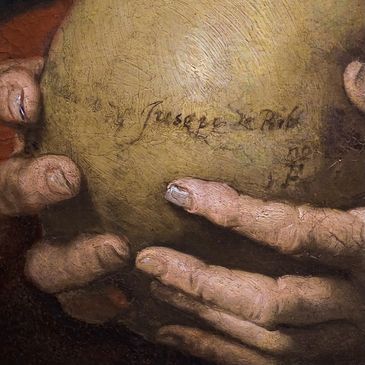 zoom on Jusepe de Ribera signature in painting