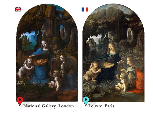 two copies of Virgin of the Rocks - Louvre and National gallery