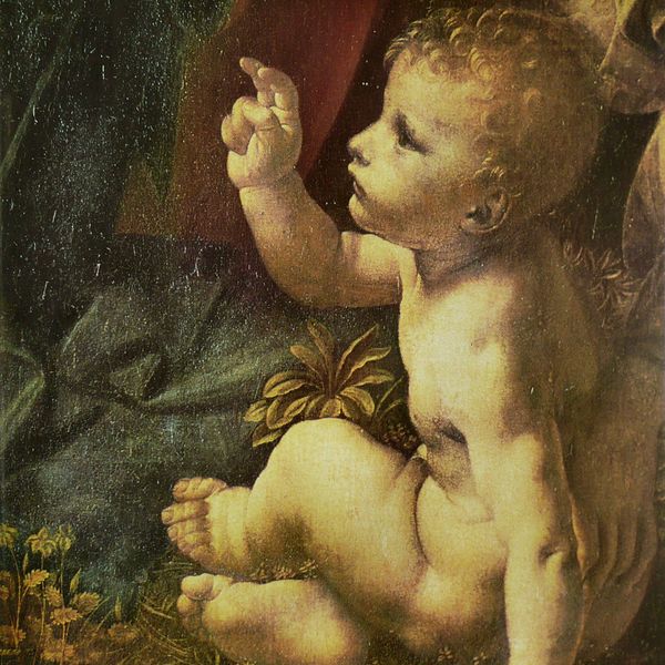 zoom on the young baptist in the Virgin of the Rocks -