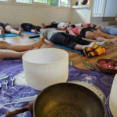 Keema Cooper Giesselmann's view at yoga sound healing event in Hawaii Kai on Oahu