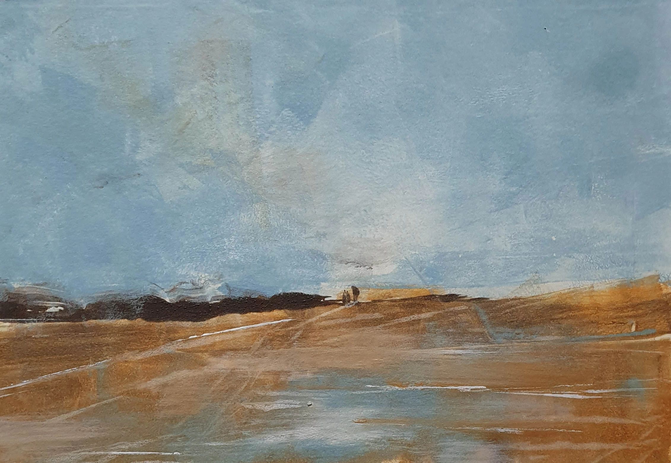 figures on the sea shore digging for bait