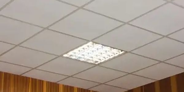 Ceiling with fluorescent light panel.