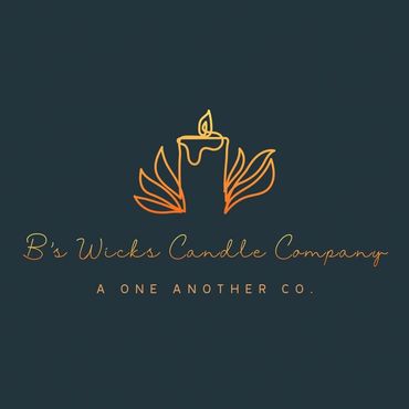Elegant logo of B's Wicks Candle Company with a glowing candle and leaves.