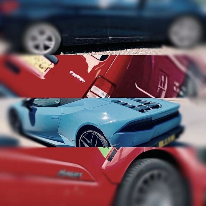 motor cars in a car park