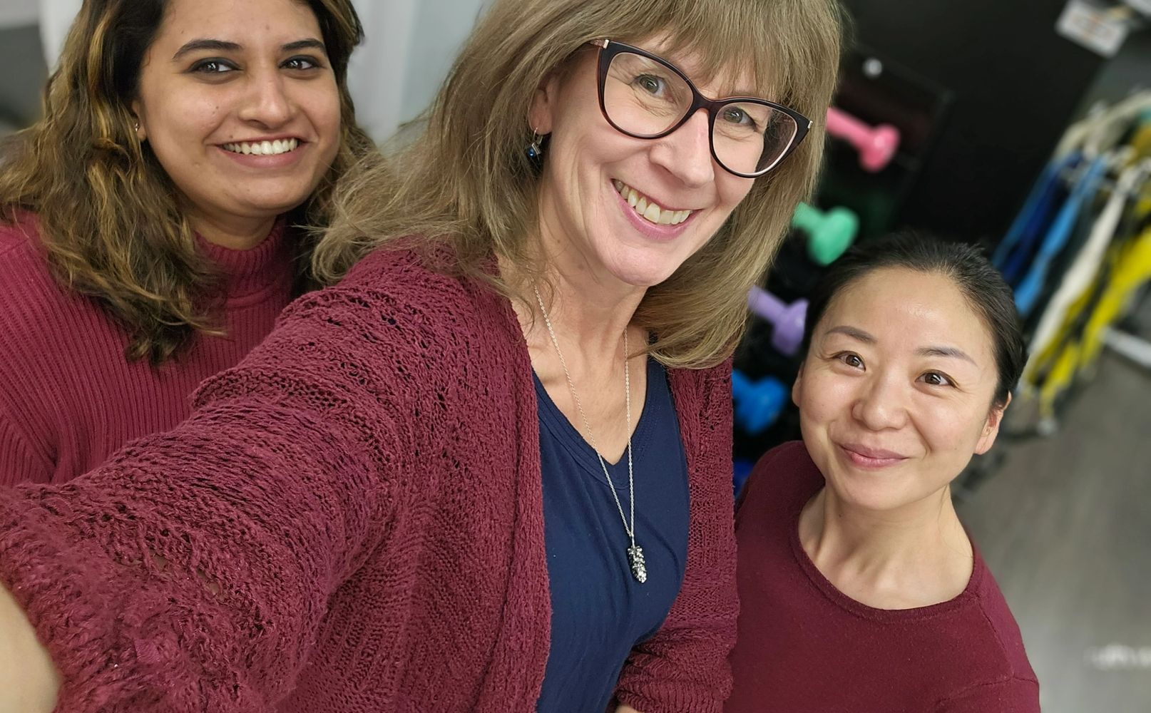 Tanvi, Ruth and Yiyan having fun coming to Clarkson accidentally wearing the same colour