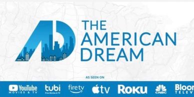 Logo for The American Dream TV show with streaming platform icons.