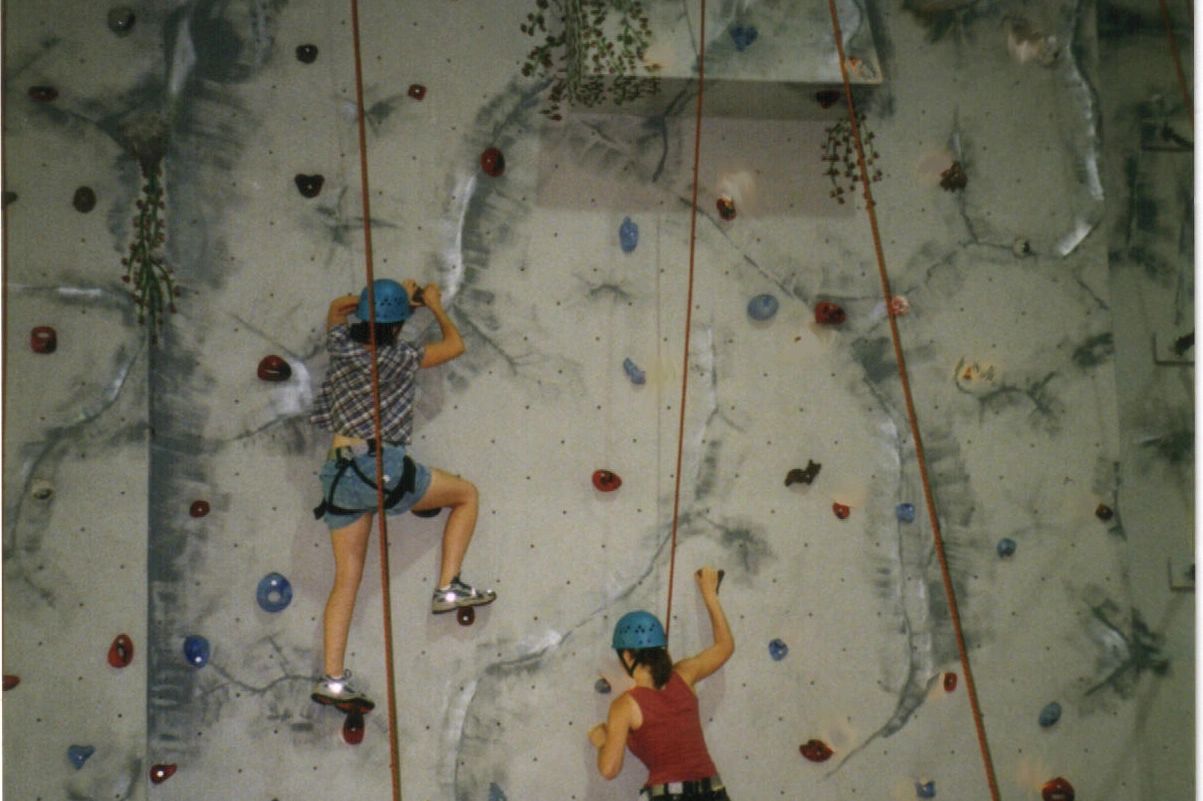 Indoor climbing wall from a climbing gym in Illinois.