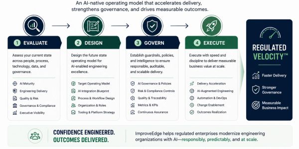 Four-step AI-native operating model for accelerated delivery and governance.