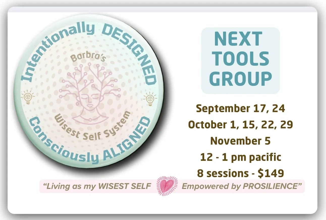 Upcoming sessions for Barbra's Wisest Self System focused on intentional design and alignment.