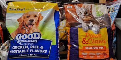 A bag of dry dog and cat food