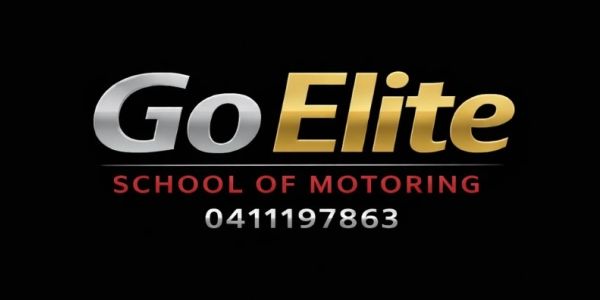 Logo of Go Elite School of Motoring with contact number.