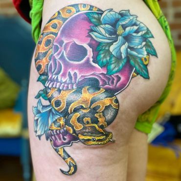 Snake and skull tattoo