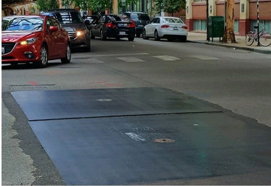 Steel Road Plates, Traffic Barrels BOA Rentals Chicago, Illinois