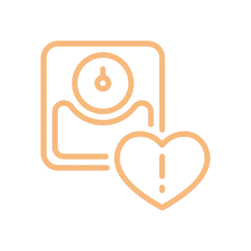 Weight scales and heart shape with exclamation mark inside