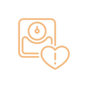 Weight scales with heart shape and exclamation mark inside
