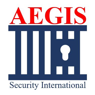 The red, white, and blue logo of Aegis Security International.