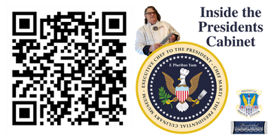 A QR code is shown next to a picture of chef Marti Mongiello wearing his white chef's coat.