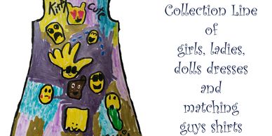 A collage of drawings on a dress for sale featuring emoji's.