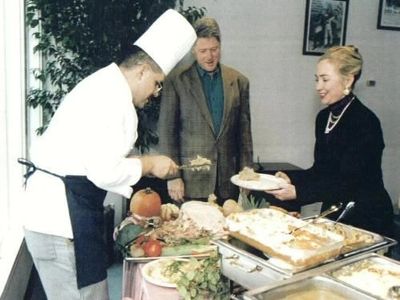 Marti Mongiello featured left, President Bill Clinton center, and Secretary Hillary Clinton right.