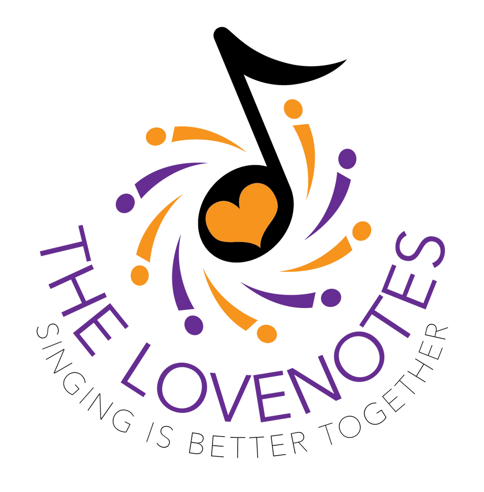 Logo for The LoveNotes - A quarternote with a heart surrounded by styilised singers