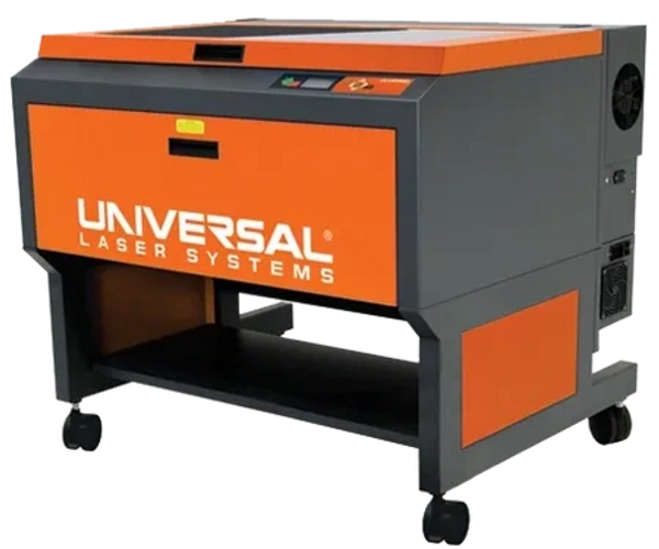 Orange and grey Universal Laser engraving machine. 