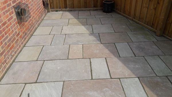 New paving in a blocked-off garden