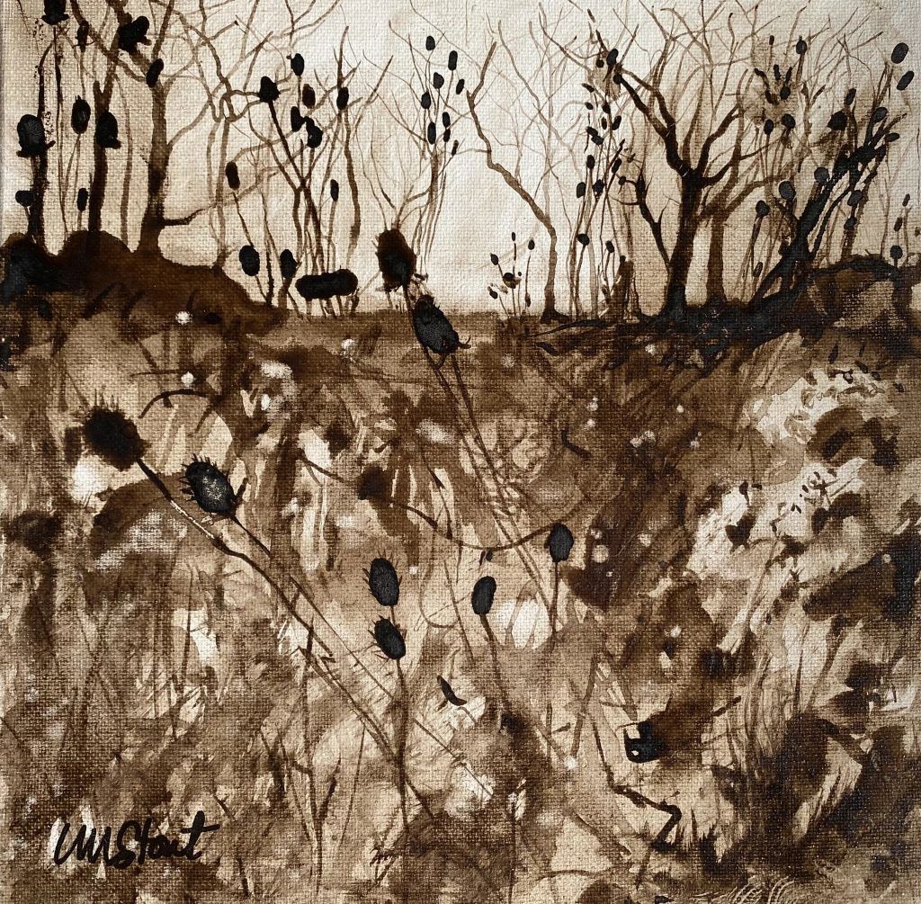 Weeds at Little Bennett Park, 10” x 10”, walnut Ink on canvas