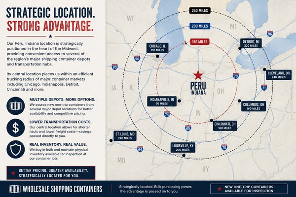 Map showing Peru, Indiana's strategic location and shipping advantages.