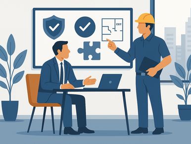 Due professionisti che discuto di sicurezza, sullo sfondo una lavagna digitale