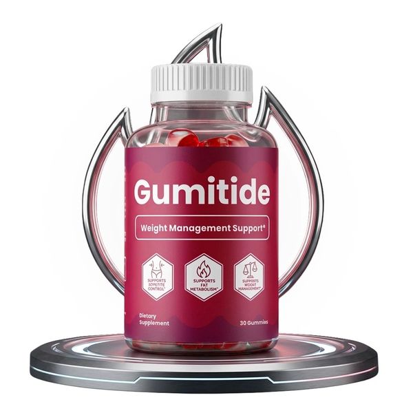 A bottle of Gumitide weight management support gummies.