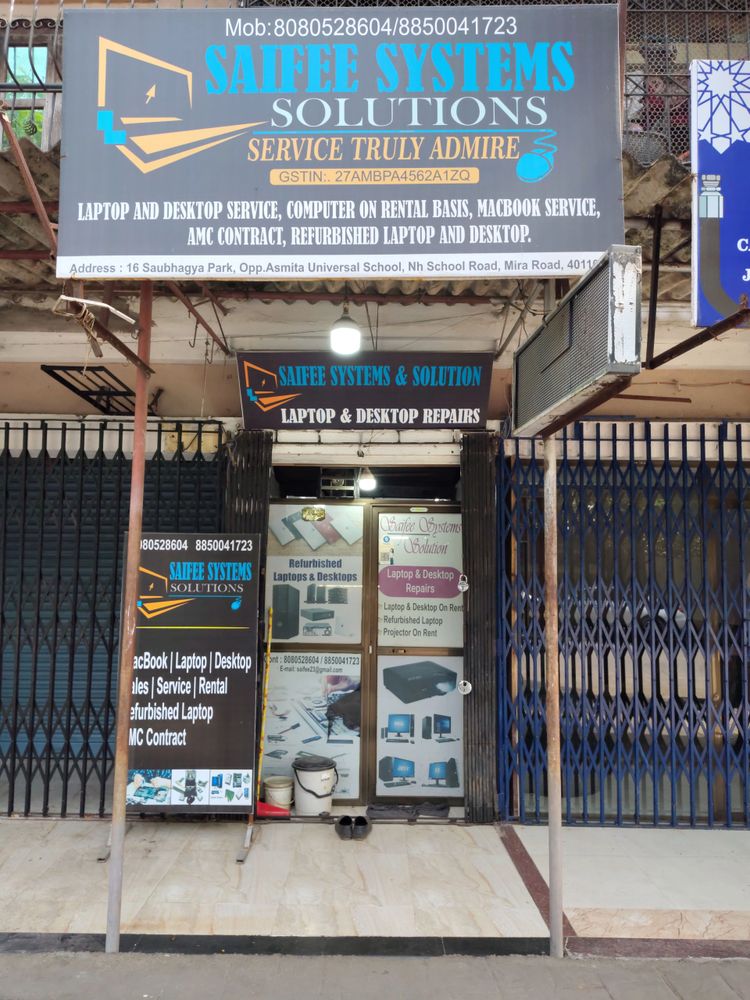 Saifee Systems Solutions shop offers laptop and desktop repairs and rentals.
