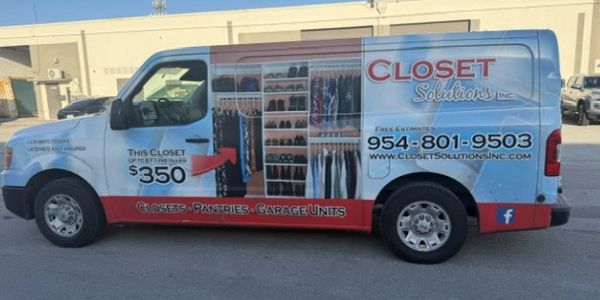 Van advertising Closet Solutions, offering custom closets from $350.