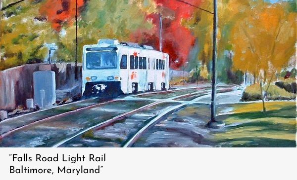 A beautiful painting of Falls Road Light Rail 