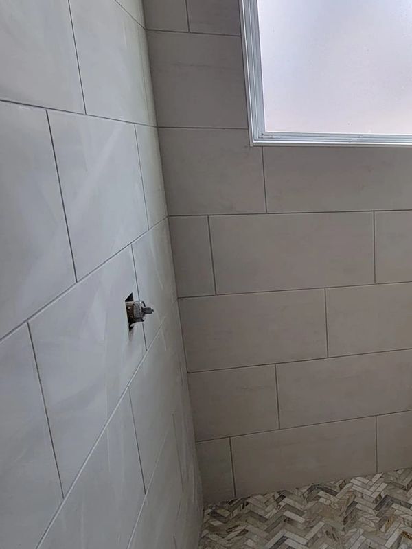 tile shower with soap dish