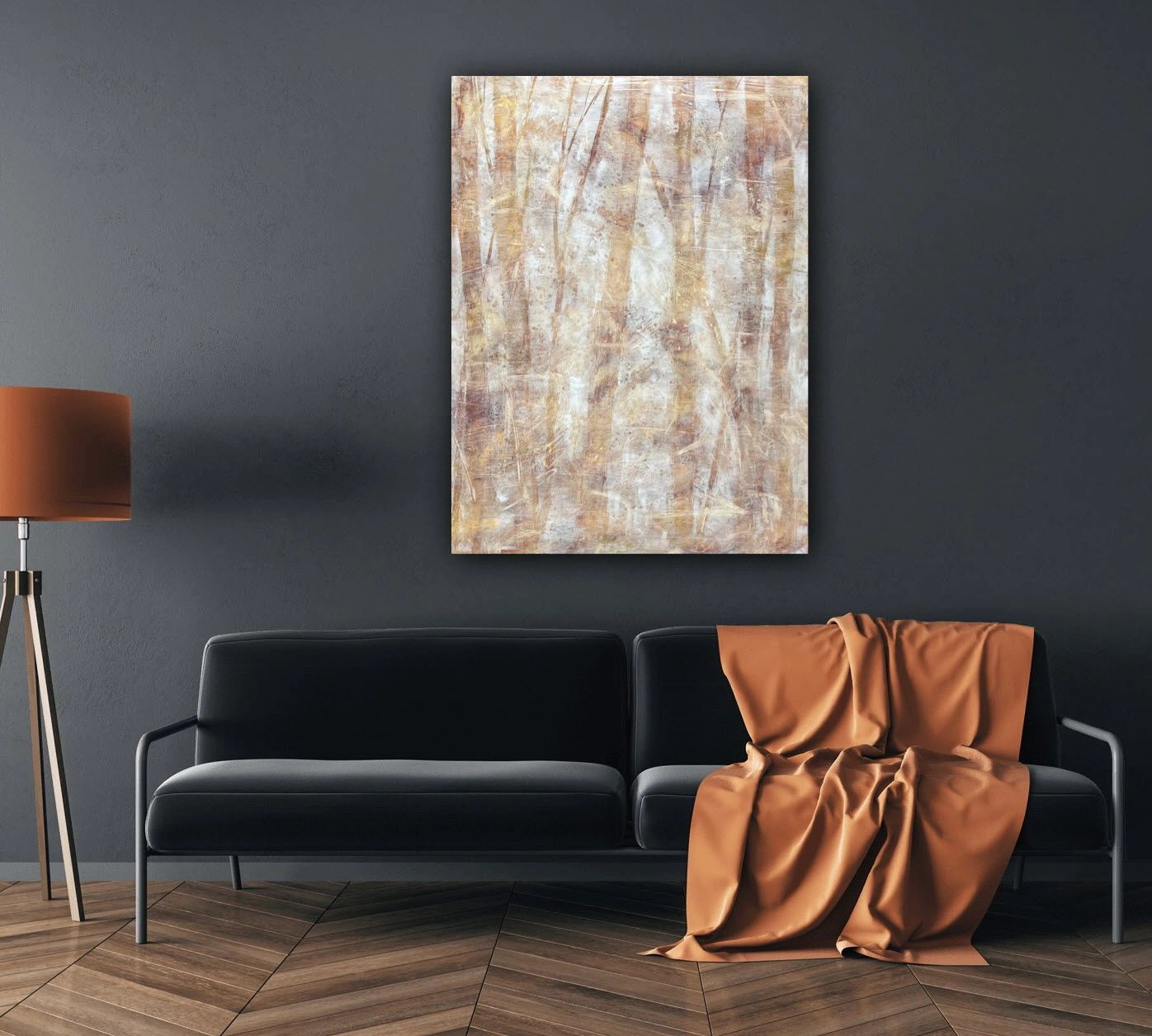 orange tree abstract landscape oil and coldwax / cold wax