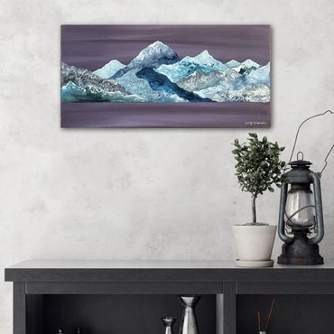 BLUE MOUNTAIN ABSTRACT MINIMALIST PURPLE AND BLUE PAINTING ARTWORK 