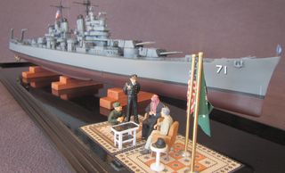 Ship model and diorama depicting the historic meeting of Saudi King Aziz and Franklin Roosevelt