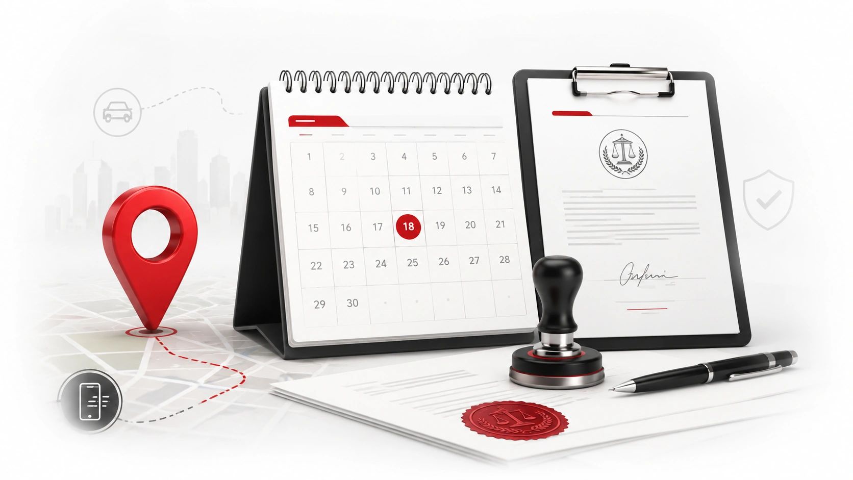 calendar, notary stamp