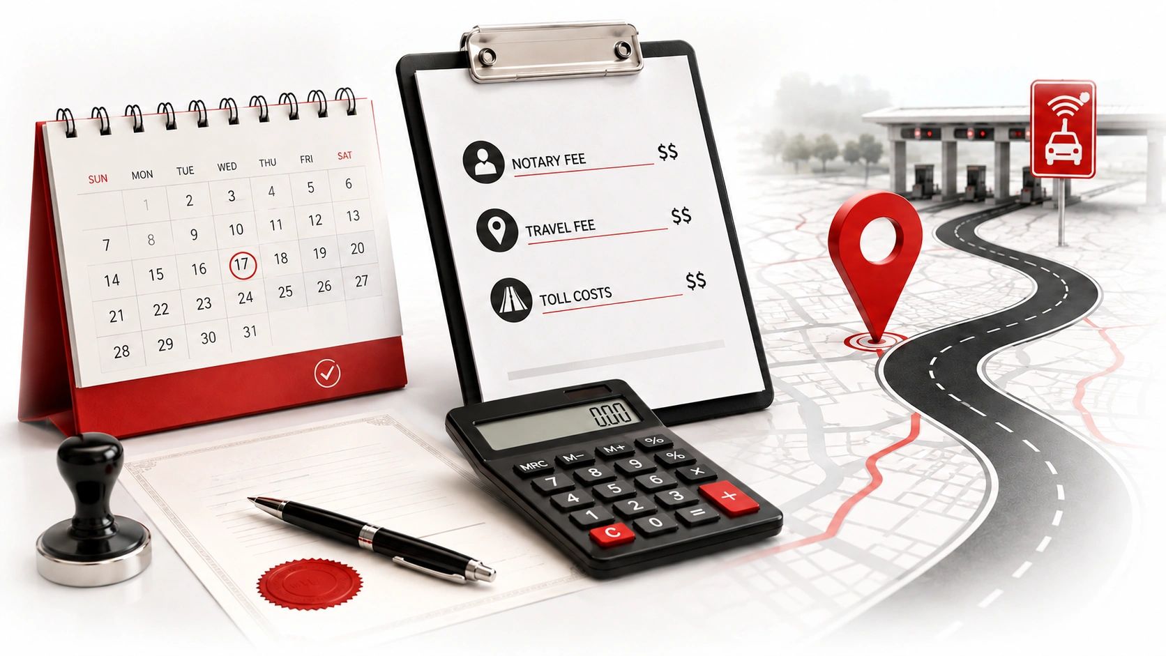 calendar, calculator, clipboard