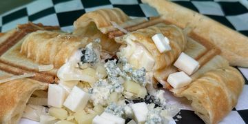 Provolone, blue cheese, mozzarella, parmesan - our special 4 cheese crepe on a stick