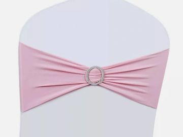 Light pink polyester spandex chair sash chair bow, chair tie. wedding rental