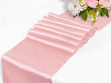 Pink satin table runner table overlay. wedding rental