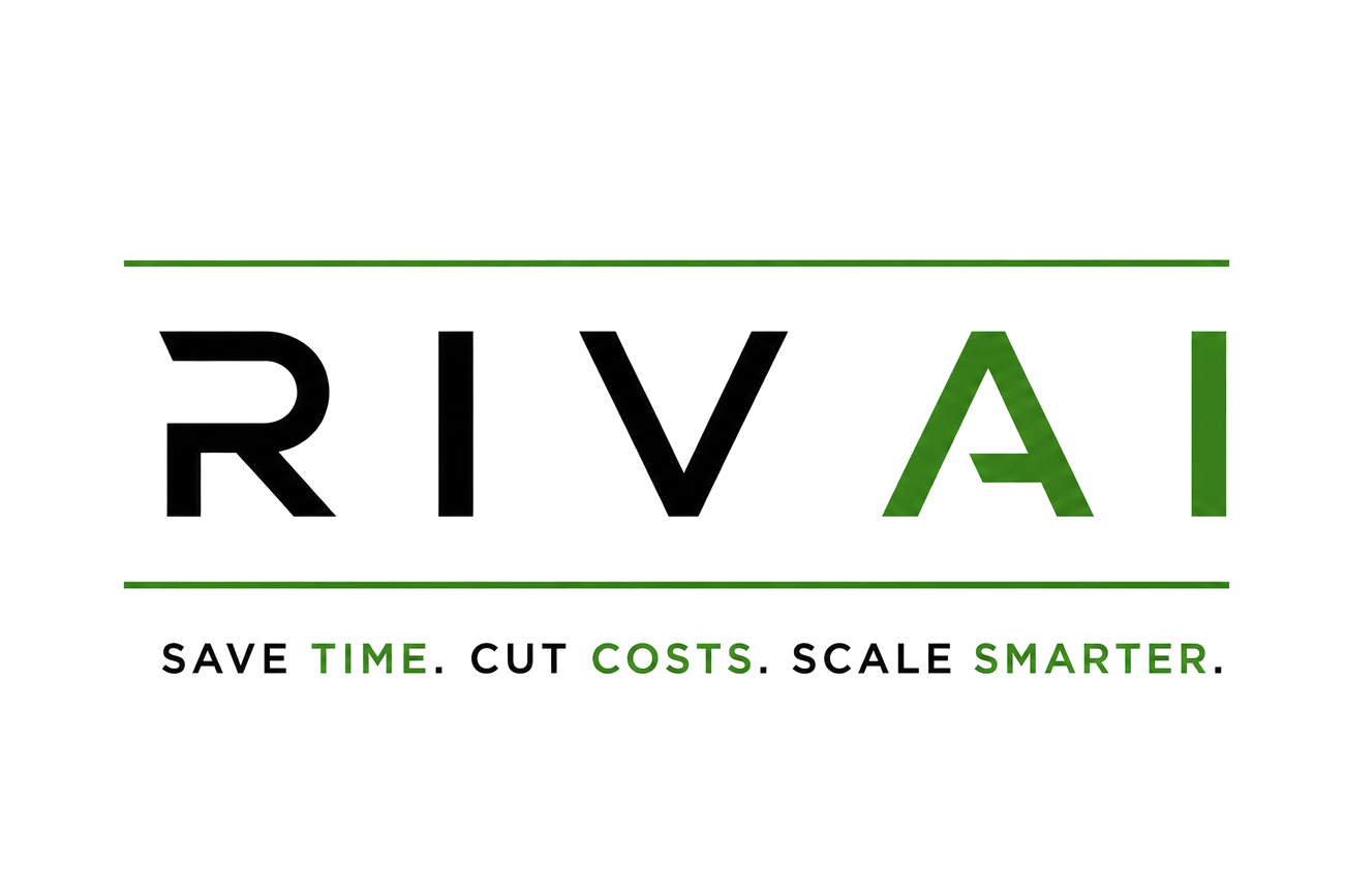 RIVAI logo with the slogan: Save time. Cut costs. Scale smarter.