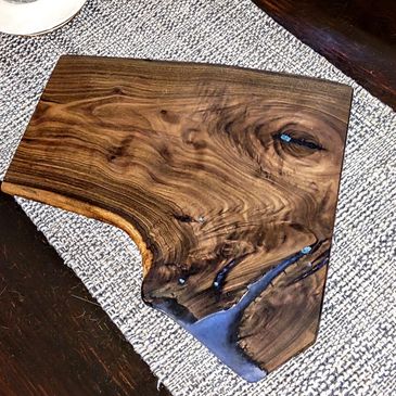 Walnut Cutting/Serving Board with Colored Epoxy Inlay.  