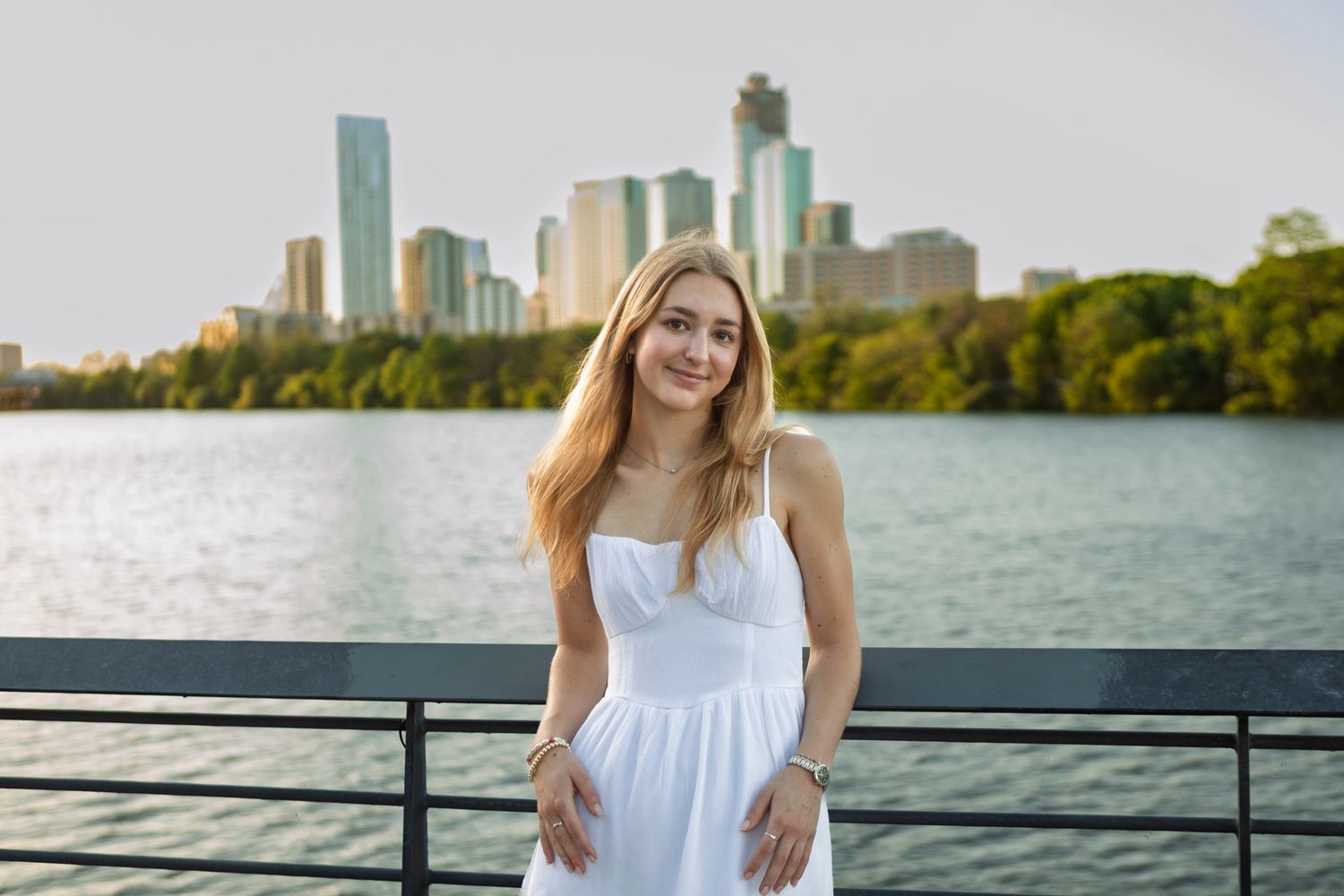 Austin senior portrait at Lady Bird Lake during sunset.