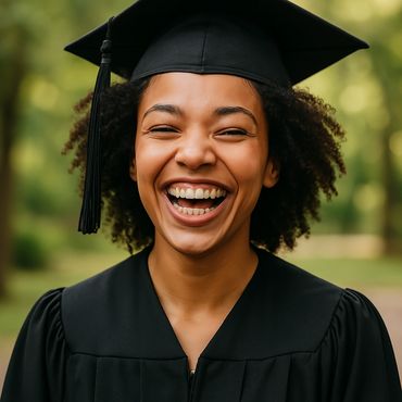 Close up of smiling senior girl in cap and gown during Austin graduation session