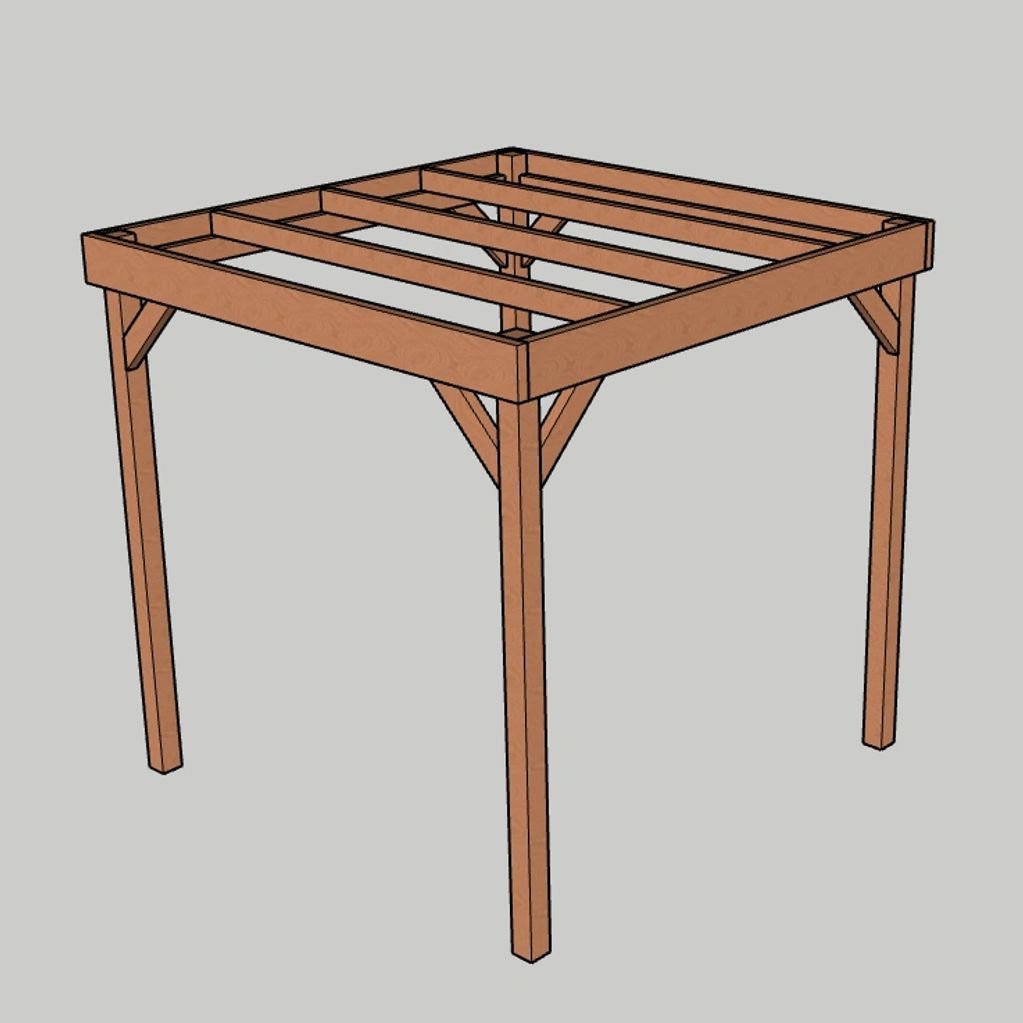Simple wooden frame structure with four legs and horizontal beams.