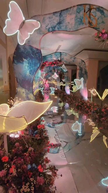 Passage With Glowing Butterflies and Floral Garden