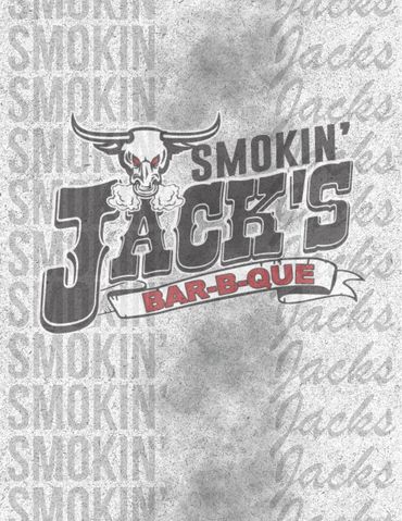 Logo for Smokin' Jack's Bar-B-Que with a bull skull and smoke.