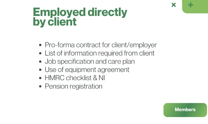 A list of forms for PAs temployed directly by their own clients